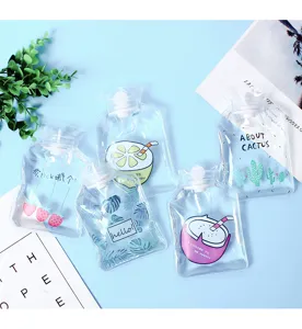 Transparent PVC hot water bag with cute cartoon prints winter hand warmer portable warm pouch.