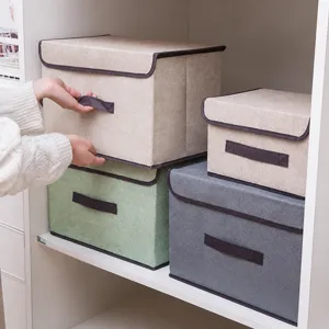 Zusammenklappbare Stoff-Aufbewahrungsbox mit Deckel und Griff, langlebiger Kleiderschrank-Organizer.
