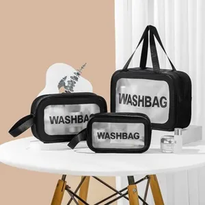 Set di borse da toeletta trasparenti nero organizzatore trucco impermeabile da viaggio