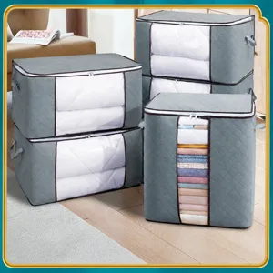Grosse faltbare Bettdecken Aufbewahrungstasche graue Kleiderbox mit Sichtfenster.