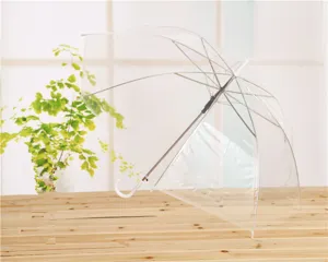 Paraguas largo transparente con mango blanco, elegante paraguas de lluvia para uso diario.