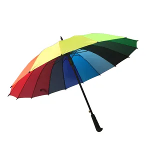 16 ribs rainbow umbrella straight long pole colorful fashion sun rain umbrella gift ideal