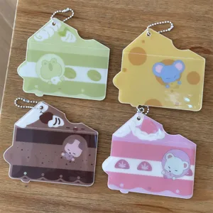 Cute cake PVC photocard holder 3 inch card protector sleeve with chain for idol Kpop cards.