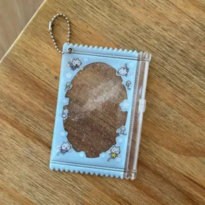 Clear transparent card sleeve with zipper and chain, cute cat design for 3 inch photocards.