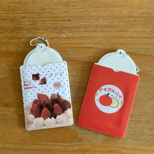 3-inch photocard holder cute strawberry apple card sleeve PVC idol photocard protector with chain