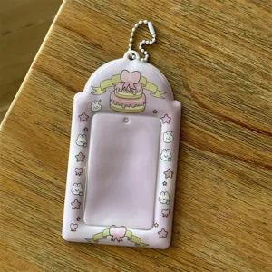 Cute pink acrylic 3-inch photo card holder idol photocard protector with ball chain pendant