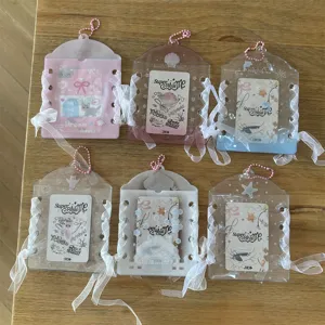 Lace ribbon photo card holder set, cute 3-inch idol photocards storage display pendant.