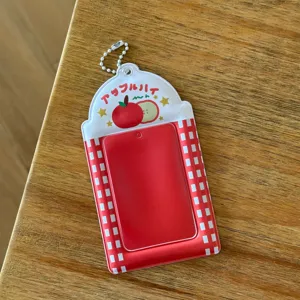 Ins Style Cream Strawberry Apple Grid PVC Card Holder Photo Card Storage Display Pendant Cute Student Card Protector