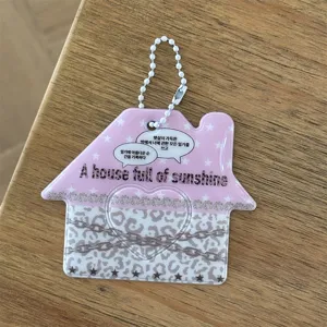 Ins Style Leopard Star House Shaped PVC ID Card Holder Cute Cartoon Photocard Protector With Metal Bead Chain Pendant