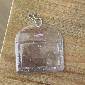 Portatarjetas de fotos de estrella transparente funda de tarjeta ID de 3 pulgadas con cadena