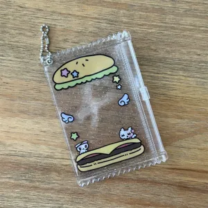 Transparent PVC Star Hamburger 3-Inch Photocard Holder Zipper Bag with Cute Pendant