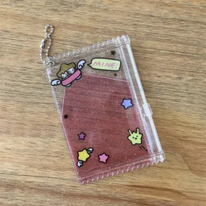 Clear PVC photocard holder sleeve with keychain, cute cartoon design for 3 inch polaroids.