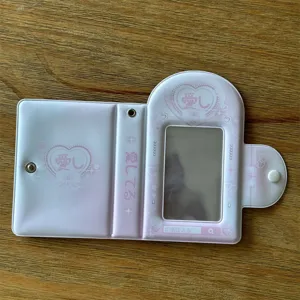 Detailed view of the cute pink Y2K photocard holder, perfect for 3-inch polaroids and idol cards.