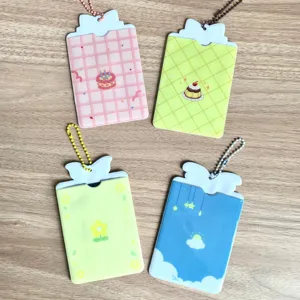 Porte-carte photo nœud mignon INS pochette photocard idole 3 pouces avec chaîne