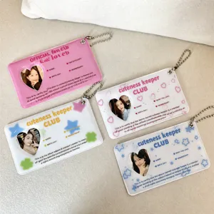 Ins Transparent Acrylic Photo Card Holder 1 Inch Heart Star Photocard Holder Keychain Pendant Cute Stationery Accessories