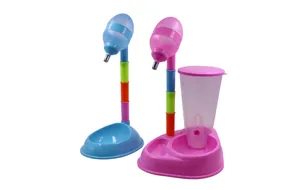 Pet water dispenser and feeder vertical stand set for dogs and cats adjustable height