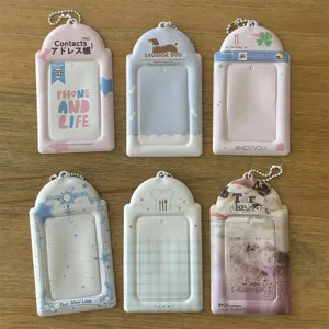 Cute 3-inch photocard holder keychain set, ins style PVC card protector ID badge case.