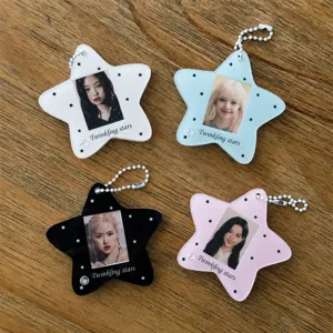 Acrylic Star Card Holder Transparent 1-Inch Photocard Holder Cute Keychain Pendant Student ID Photo Protector Decorative Charm