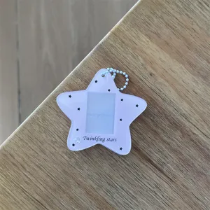 Star shaped acrylic photo card holder keychain cute purple id badge holder with ball chain