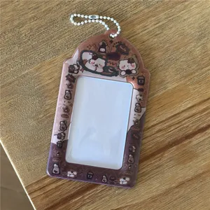 Niedlicher Katzen Fotokarten Halter 3 Zoll Acryl Ausweishuelle transparente Tasche Anhaenger