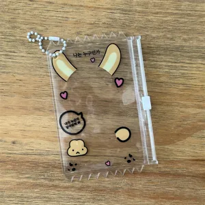 Tarjetero transparente de PVC de 3 pulgadas diseño de animal lindo funda con cremallera