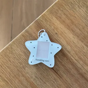 Star acrylic photo holder keychain detail view showing cute design for student ID photos.