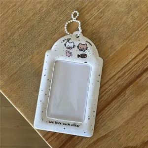 Süßer Katzen Fotokartenhalter 3 Zoll Kartenhülle mit Kette für Ausweis Tasche Anhänger.