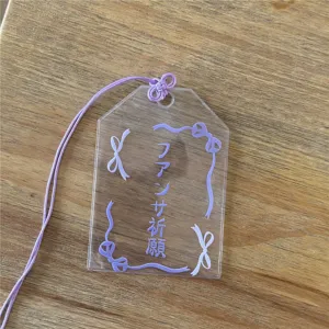 Transparent PVC Omamori Card Holder Photocard Badge Display Pendant Purple Ribbon