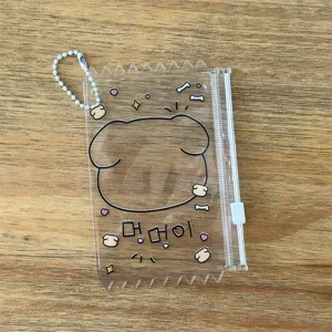 Portafotografías transparente de PVC de 3 pulgadas con lindo estampado de cachorro y cadena