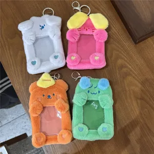 Soporte de tarjeta fotográfica de felpa de 3 pulgadas estilo dopamina llavero animal detalle