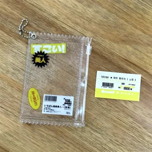 Clear sparkly PVC candy pouch keychain for photocards and badges, cute mart receipt design.