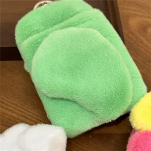 Portatarjetas de peluche verde de 3 pulgadas llavero estilo dopamina funda protectora linda