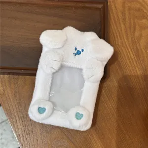 Lindo tarjetero de felpa blanca de 3 pulgadas con diseño de pata, ideal para tarjetas Kpop.