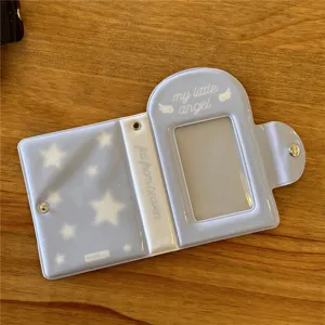 Bonito tarjetero de PVC azul claro de 3 pulgadas mini álbum con botón de presión.