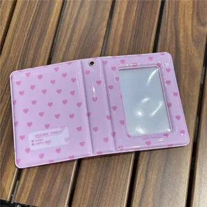 Album porte-cartes rose avec motifs de cœur pour photocartes de 3 pouces, organiseur mignon PVC.