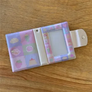 Lindo tarjetero de PVC de 3 pulgadas álbum de almacenamiento pastel con botón a presión para Kpop