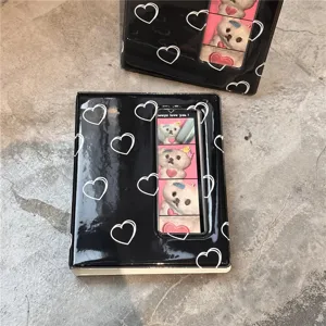 Black heart pattern 3-inch photocard album holder with clear window for cute idol polaroid cards.