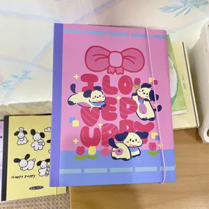 Classeur rose A5 pour photocartes Kpop design de chiot mignon avec bande élastique.