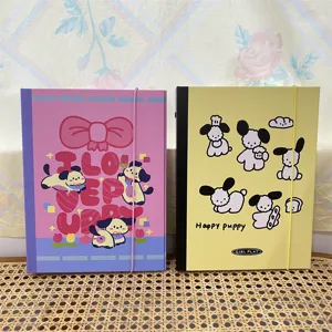 Détail de classeur de cartes A5, illustrations de chiots mignons, élastique de sécurité.