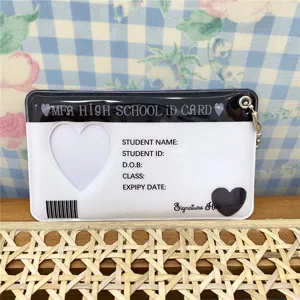 Black and white heart photocard holder keychain transparent ID badge display case for kpop cards.