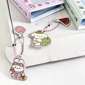 Set portachiavi mini album foto coniglio fragola carino kawaii supporto per fotocard idol