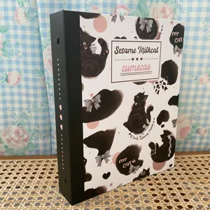 Leuke zwarte kat A5 6-ring map fotoalbum kaart opslagboek met mooi schattig hoesontwerp.
