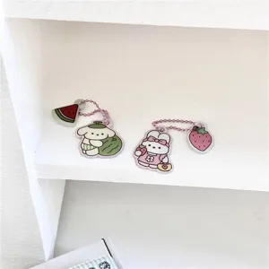 Set di portachiavi in acrilico carino con ciondoli di cane e coniglio adorabili.