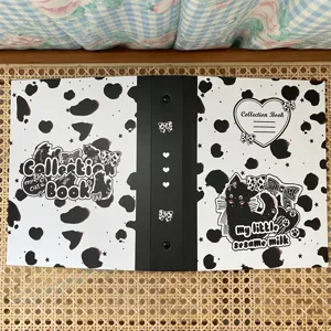 Schattige zwarte kat A5 6-ring agenda verzamelboek voor 3 inch fotokaarten en mini foto's.