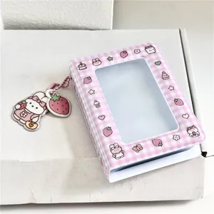 Mini portafoto a quadri rosa da 3 pollici album di archiviazione per fototessere con ciondolo.