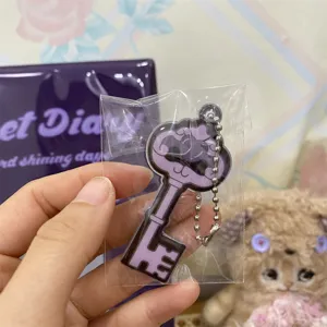 Purple acrylic key chain pendant with metal bead chain, cute cartoon design for daily decor.