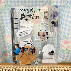 Transparante A5 map met 6 ringen esthetische kattensticker losbladige planner schattig album.