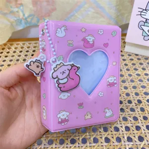 Mini album photo de cartes 3 pouces style kawaii avec decoupe coeur et charmant pendentif.