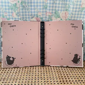 Leuke zwarte kat A5 6-ring binder losse bladen fotokaart opbergalbum voor briefpapier.