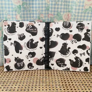 Schattige zwarte kat A5 6-rings map planner briefpapier esthetische organizer notitieboek